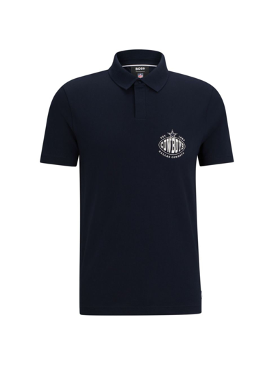 Shop Hugo Boss Men's Boss X Nfl Cotton-piqué Polo Shirt With Collaborative Branding In Cowboys Dark Blue