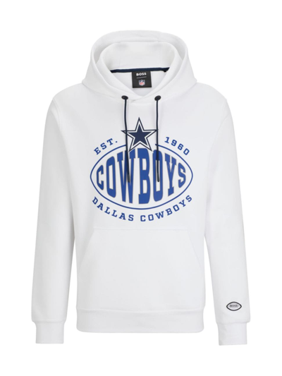 Shop Hugo Boss Men's Boss X Nfl Cotton-blend Hoodie With Collaborative Branding In Cowboys White