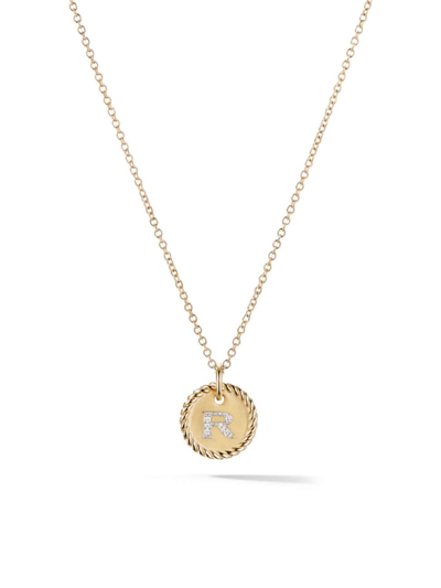 Shop David Yurman Women's Initial Charm Necklace In 18k Yellow Gold With Pavé Diamonds In Initial R
