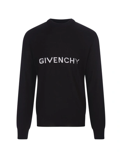 Shop Givenchy Wool Sweater With Inlaid Logo In Black
