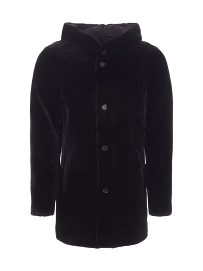 Shop Gorski Men's Reversible Shearling Lamb Parka Jacket In Black
