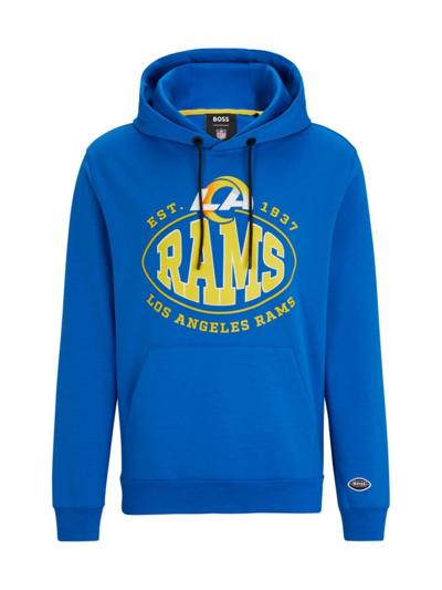 Shop Hugo Boss Men's Boss X Nfl Cotton-blend Hoodie With Collaborative Branding In Rams Bright Blue