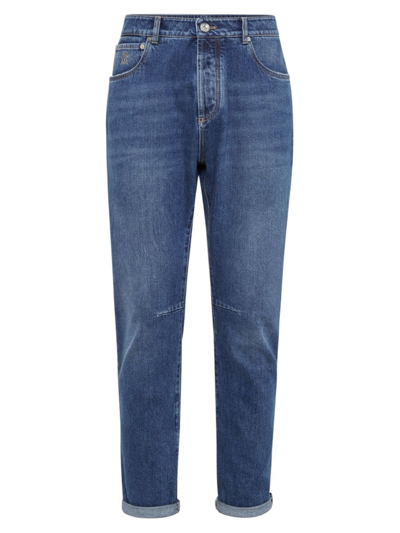 Shop Brunello Cucinelli Men's Denim Leisure Fit Five-pocket Trousers In Blue