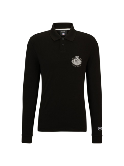 Shop Hugo Boss Men's Boss X Nfl Long-sleeved Polo Shirt With Collaborative Branding In Raiders Black