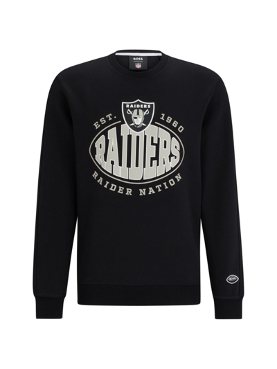 Shop Hugo Boss Men's Boss X Nfl Cotton-blend Sweatshirt With Collaborative Branding In Raiders Black