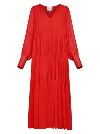 Shop Careste Women's Charlie Peasant Inspired Silk Maxi Dress In Goji Berry
