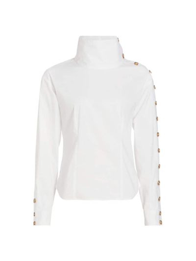 Shop Veronica Beard Women's Fauri Button-accent Cotton-blend Funnel Neck Shirt In White