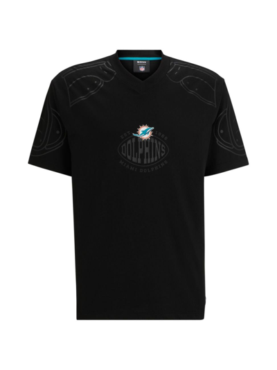 Shop Hugo Boss Men's Boss X Nfl Oversize-fit T-shirt With Collaborative Branding In Dolphins Black