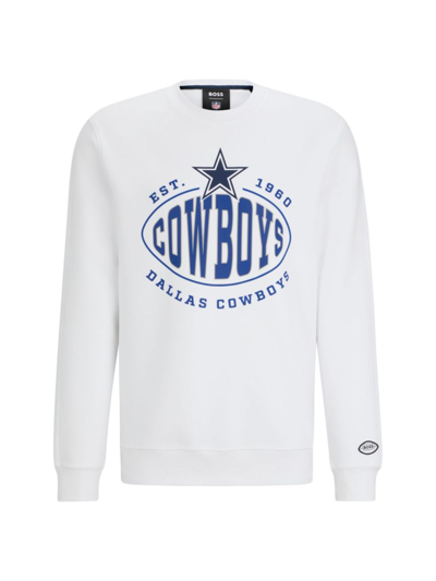 Shop Hugo Boss Men's Boss X Nfl Cotton-blend Sweatshirt With Collaborative Branding In Cowboys White