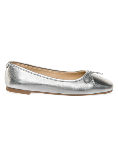 Shop Bernardo Women's Gwynn Tumbled Leather Ballerina Flats In Silver