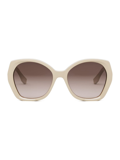 Shop Fendi Women's Lettering 57mm Butterfly Sunglasses In Beige