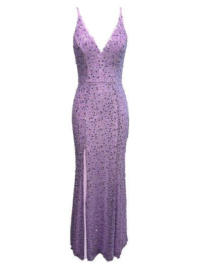 Shop Dress The Population Women's Iris Sequin Tulle Gown In Lavender Multi