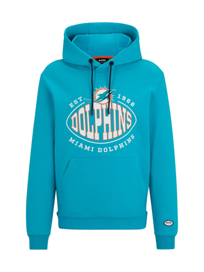 Shop Hugo Boss Men's Boss X Nfl Cotton-blend Hoodie With Collaborative Branding In Dolphins Open Green