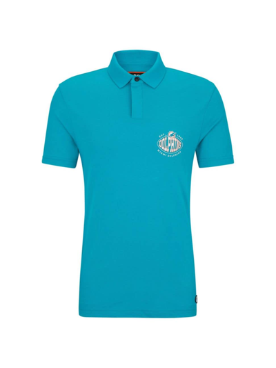 Shop Hugo Boss Men's Boss X Nfl Cotton-pique Polo Shirt With Collaborative Branding In Dolphins Open Green