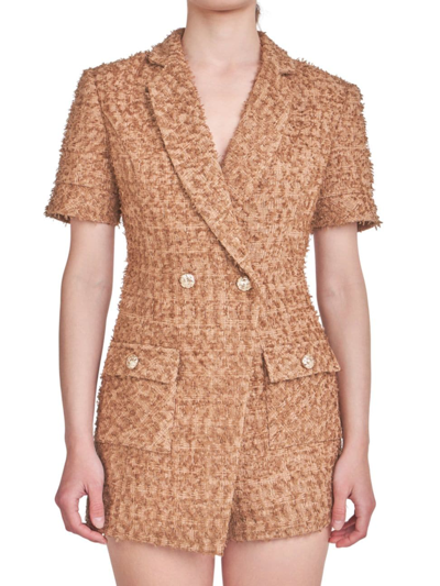Shop Endless Rose Women's Short Sleeve Tweed Romper In Brown