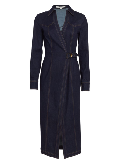 Shop Veronica Beard Women's Arlington Denim Midi-dress In Dark Oxford