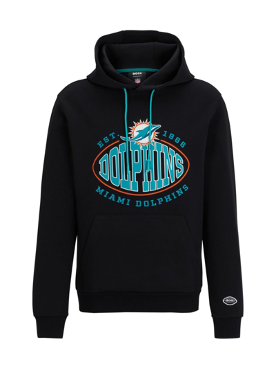 Shop Hugo Boss Men's Boss X Nfl Cotton-blend Hoodie With Collaborative Branding In Dolphins Black