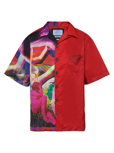 Shop Prada Men's Double Match Re-nylon Shirt In Red
