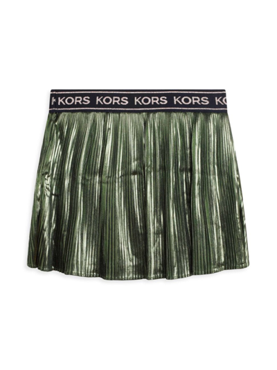 Shop Michael Kors Little Girl's & Girl's Metallic Pleated Skirt In Olive
