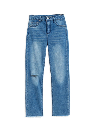 Shop Tractr Little Girl's & Girl's Fray Hem Straight-leg Crop Jeans In Indigo