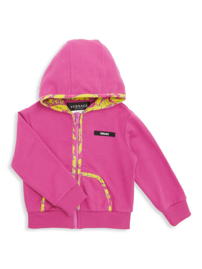 Shop Versace Baby Girl's Barocco-trim Zip-up Hoodie In Pink