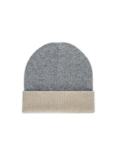 Shop Brunello Cucinelli Men's Cashmere Double Knit Ribbed Beanie In Grey