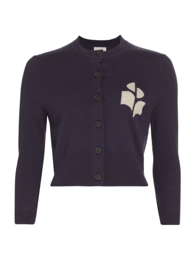 Shop Isabel Marant Étoile Women's Iconic Newton Cotton & Wool Logo Cardigan In Midnight