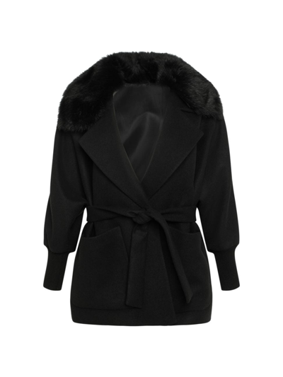 Shop Gorski Women's Belted Jacket With Shearling Lamb Collar In Black
