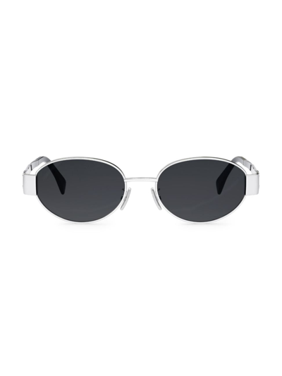 Shop Celine Men's Triomphe 54mm Oval Sunglasses In Silver