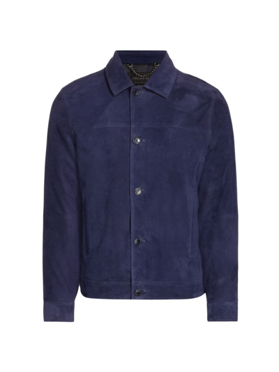 Shop Saks Fifth Avenue Men's Collection Suede Trucker Jacket In Surf The Web