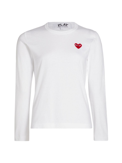 Shop Comme Des Garçons Play Women's Heart Cotton Logo Long-sleeve T-shirt In White