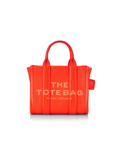 Shop Marc Jacobs Women's The Leather Mini Tote Bag In Electric Orange
