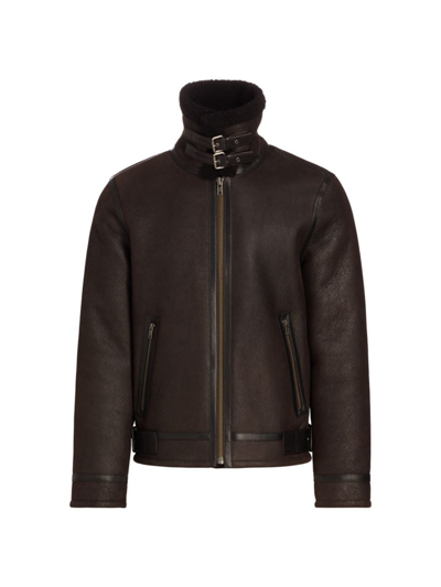 Shop Saks Fifth Avenue Men's Collection Leather Aviator Jacket In Java