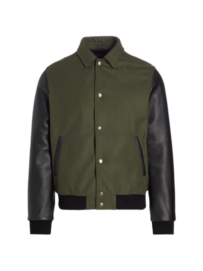 Shop Saks Fifth Avenue Men's Collection Varsity Bomber Jacket In Olive