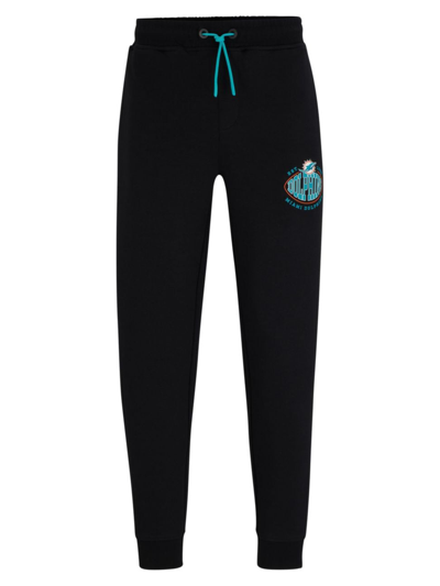 Shop Hugo Boss Men's Boss X Nfl Cotton-blend Tracksuit Bottoms With Collaborative Branding In Dolphins Black