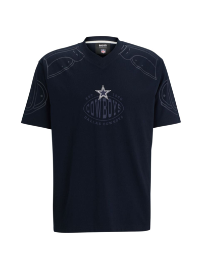 Shop Hugo Boss Men's Boss X Nfl Oversize-fit T-shirt With Collaborative Branding In Cowboys Dark Blue