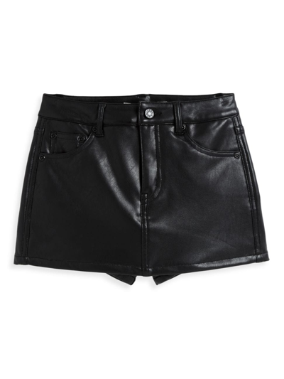 Shop Tractr Girl's Faux Leather Mini Short In Black