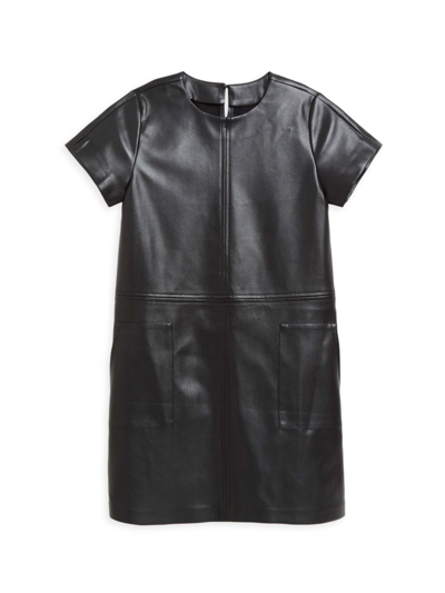 Shop Tractr Girl's Faux Leather Dress In Black