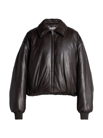 Shop Acne Studios Women's Onnea Faux Leather Bomber Jacket In Dark Brown