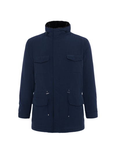 Shop Gorski Men's Fabric Jacket With Shearling Lamb Jacket In Navy