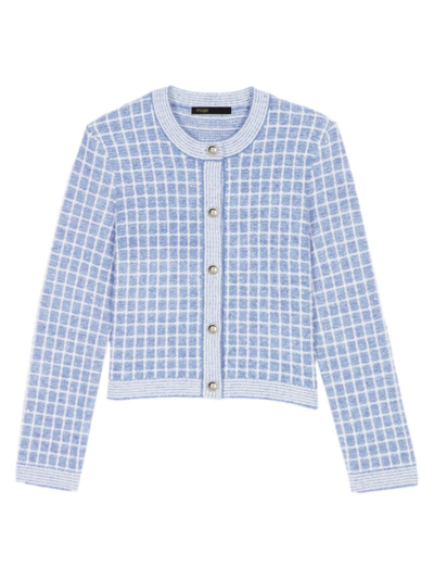 Shop Maje Women's Checked Cardigan In Blue