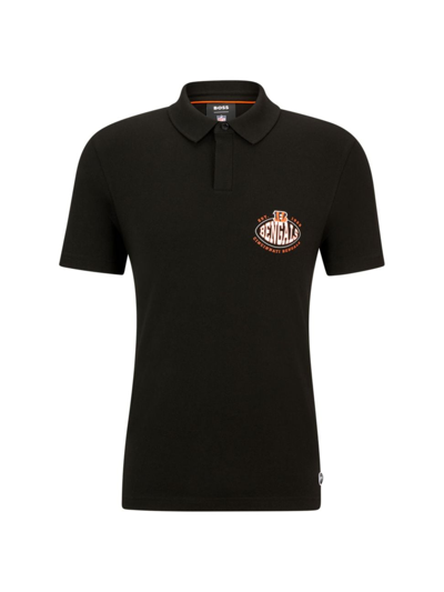 Shop Hugo Boss Men's Boss X Nfl Cotton-piqué Polo Shirt With Collaborative Branding In Bengals Charcoal