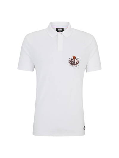 Shop Hugo Boss Men's Boss X Nfl Cotton-piqué Polo Shirt With Collaborative Branding In Bears Open White