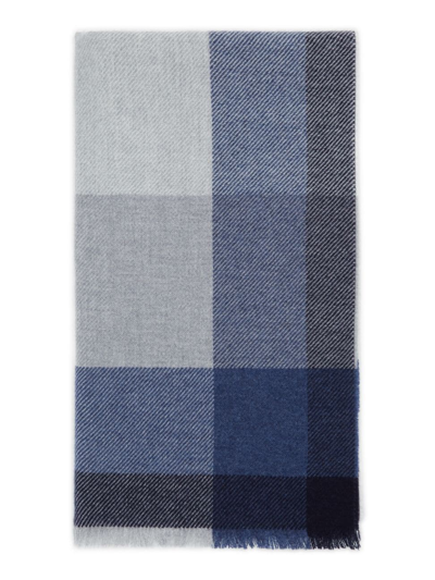 Shop Brunello Cucinelli Men's Wool And Cashmere Checked Twill Scarf In Blue