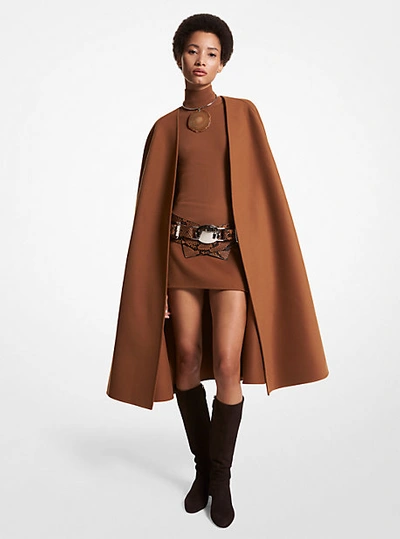 Shop Michael Kors Double Faced Wool Melton Cape In Brown