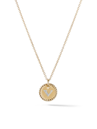 Shop David Yurman Women's Initial Charm Necklace With Diamonds In 18k Gold In Initial V