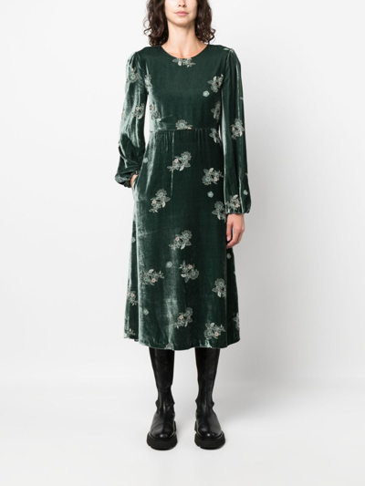 Shop Dorothee Schumacher Shiny Opulence Velvet Midi Dress In Green