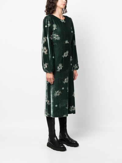 Shop Dorothee Schumacher Shiny Opulence Velvet Midi Dress In Green