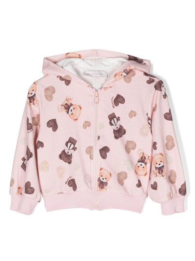 Shop Monnalisa Graphic-print Zip-up Hoodie In Pink