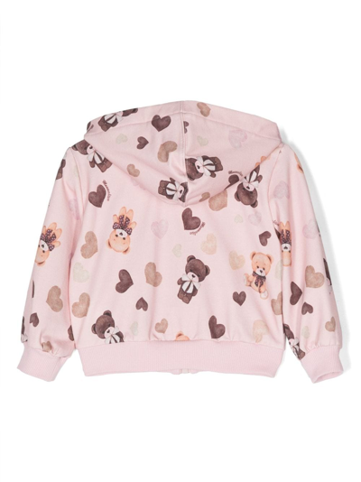 Shop Monnalisa Graphic-print Zip-up Hoodie In Pink